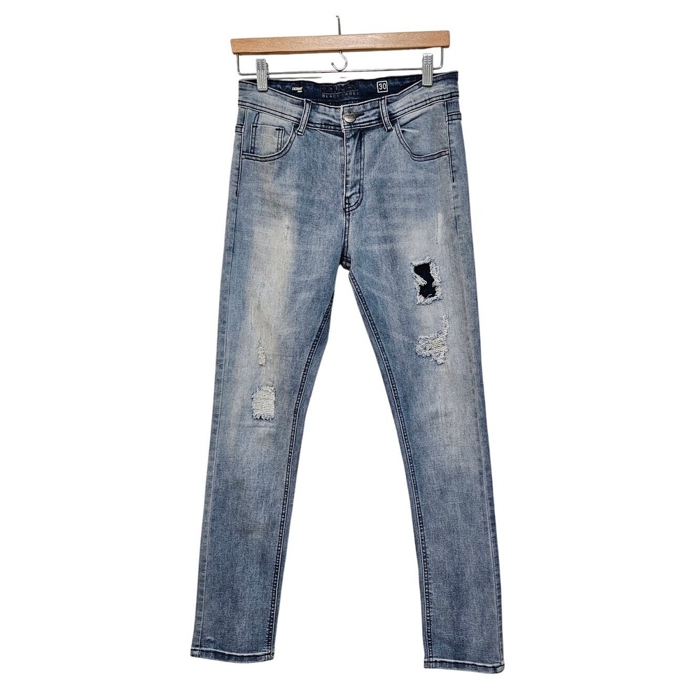 Ravmen Black Label Skinny Jeans Men 30 Light Blue Distressed Ripped Streetwear ~